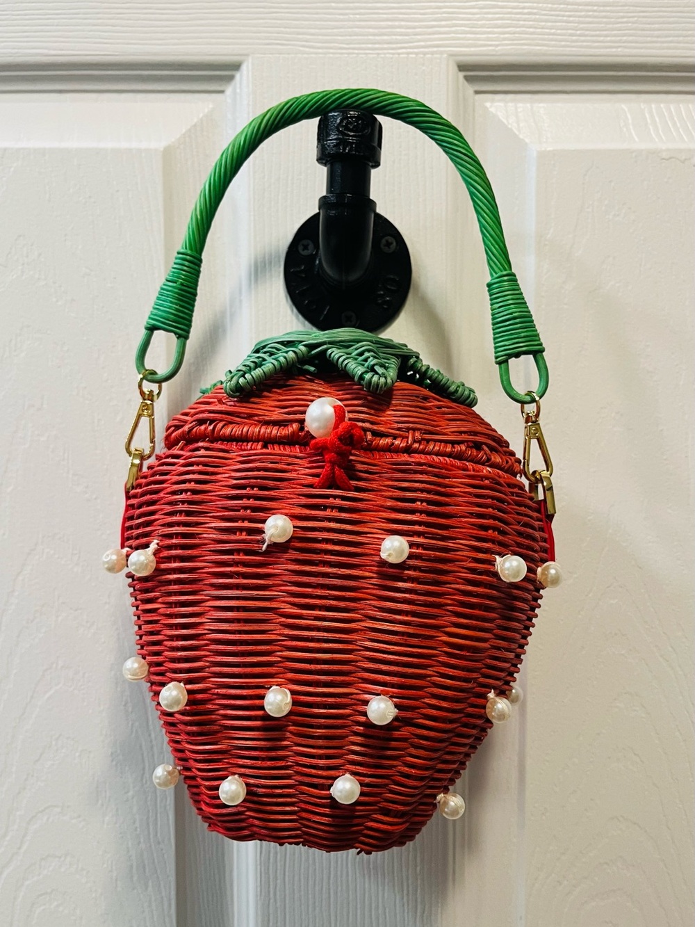 Kate Spade Strawberry-Shaped Woven Mini Bag with Faux Pearl Accents - NWOT